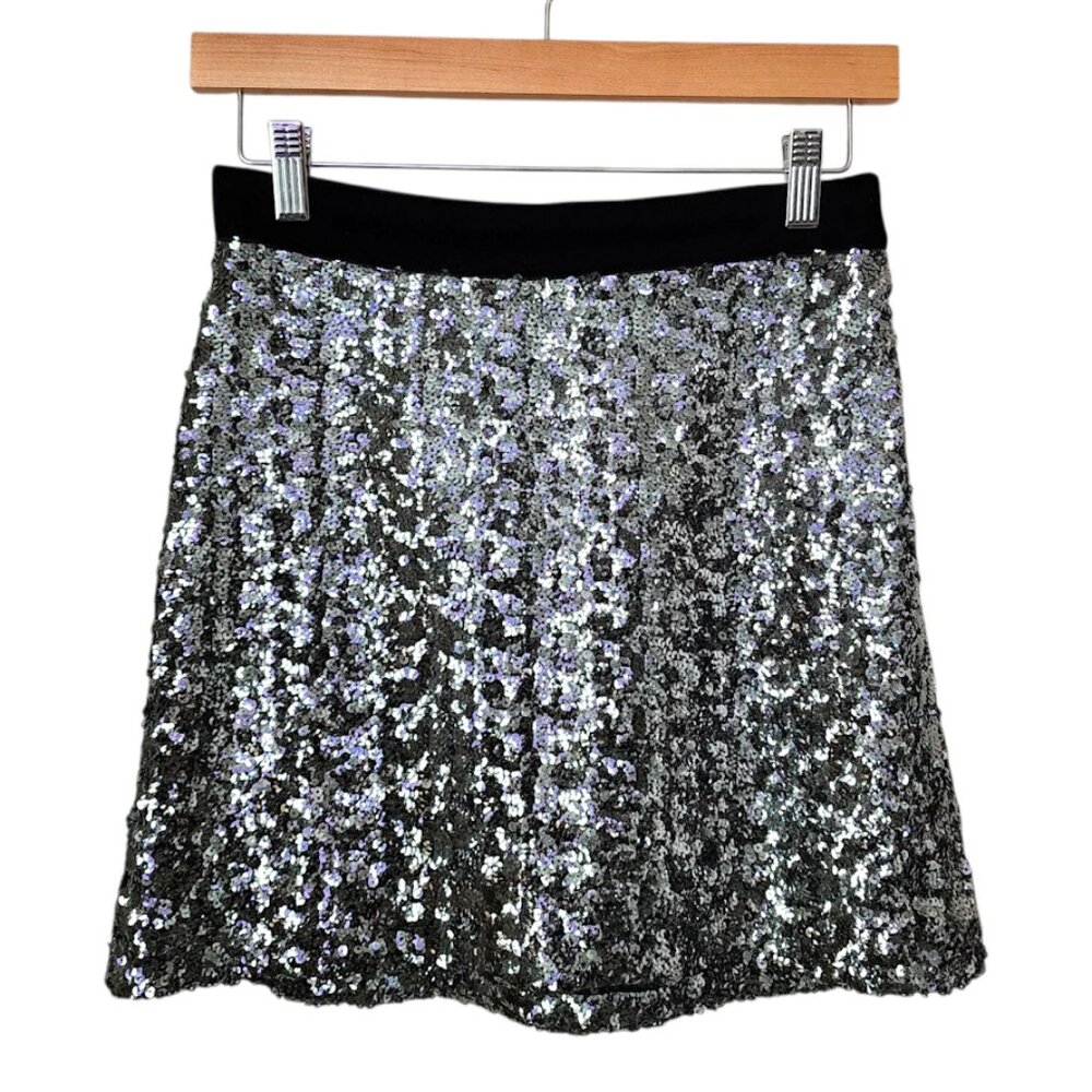 MILLY sequin party mini skirt silver black size 2‎